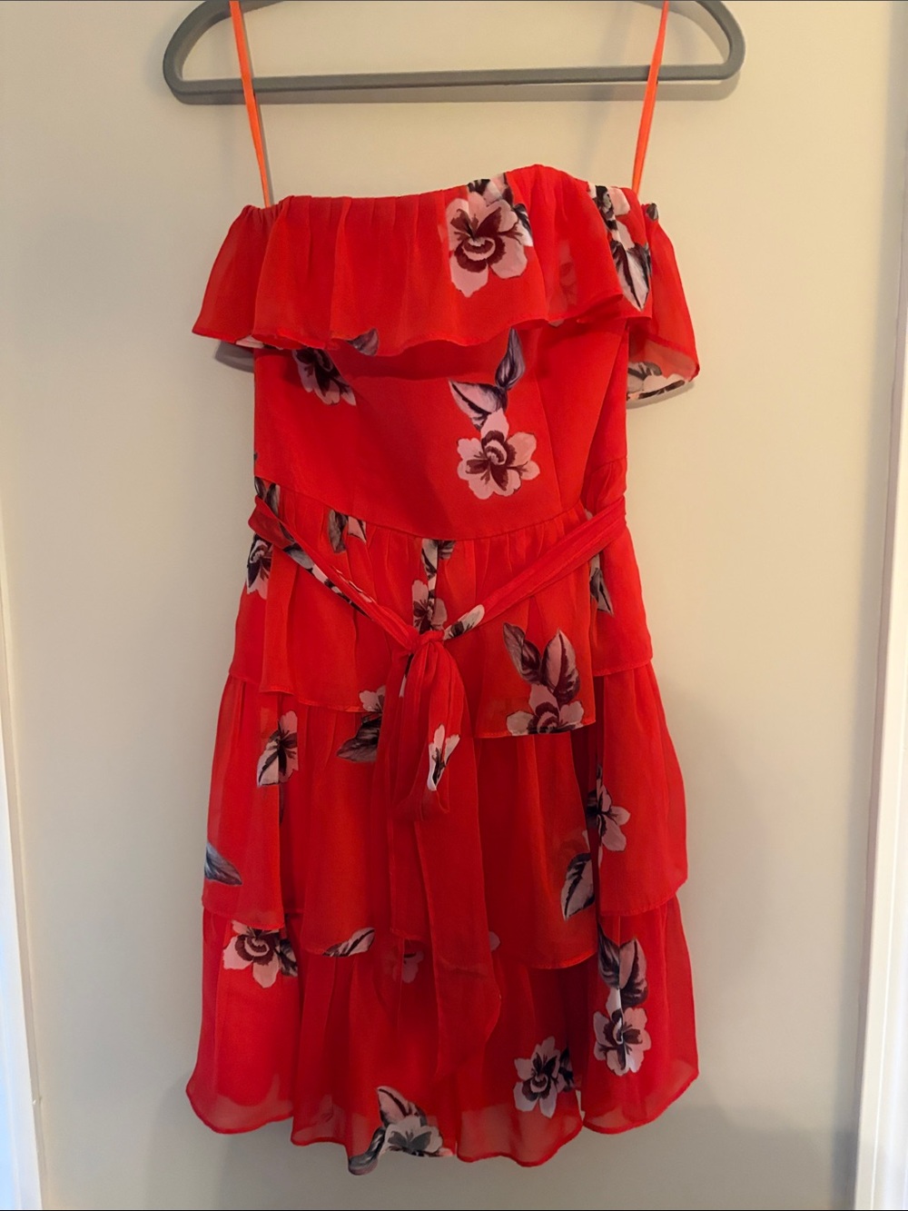 White House Black Market Red Floral Tiered Ruffle Sundress